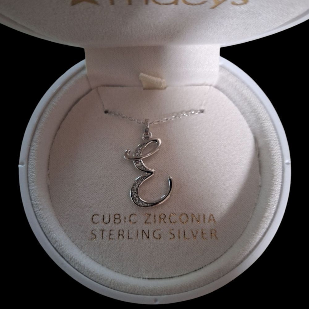 Giani Bernini Sterling Silver Cubic Zirconia Letter E Necklace NWT